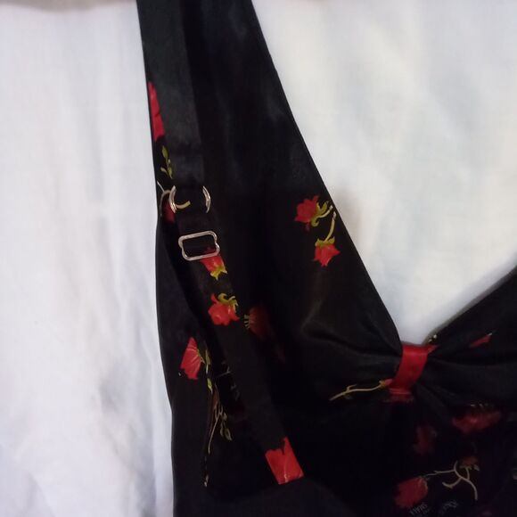 Vtg Small Romantic Black Gown Dress Midi Sassy Liquid Satin Roses  Elegant EUC - Picture 6 of 6